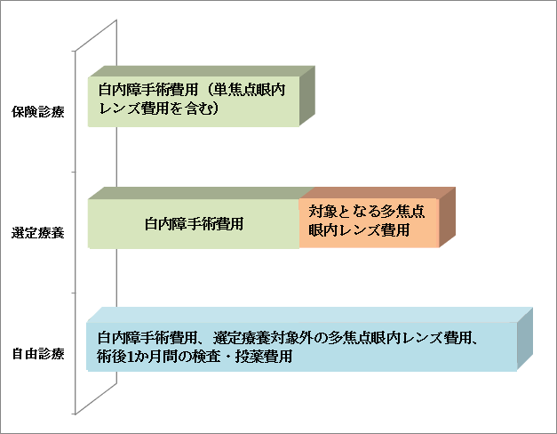「保険診療」「選定療養」「自由診療」の費用のイメージ図